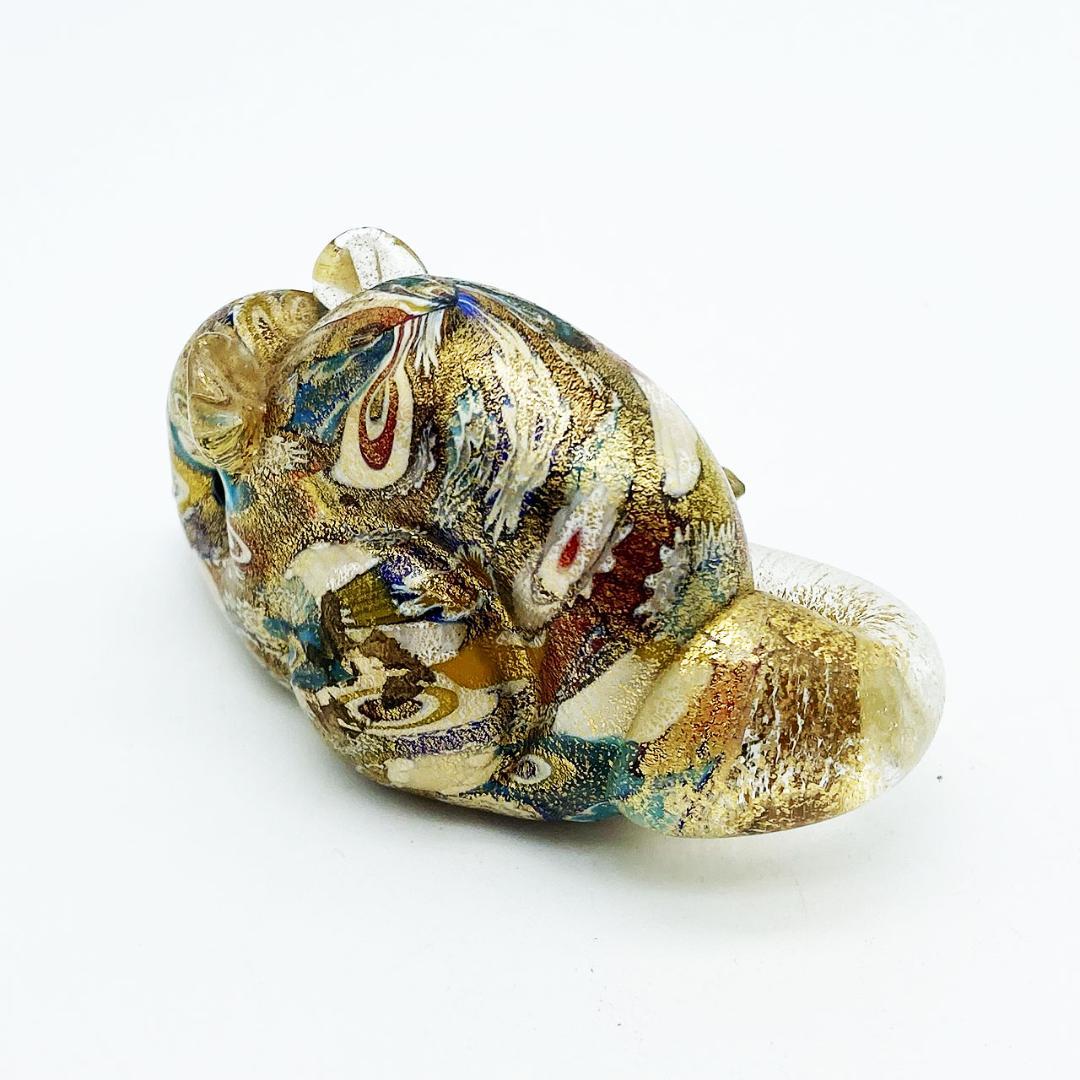 ベネチアングラス ムラノ イタリア フィギュリン ネズミ ミルフィオリ 金彩