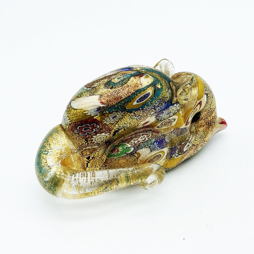 ベネチアングラス ムラノ イタリア フィギュリン ネズミ ミルフィオリ 金彩