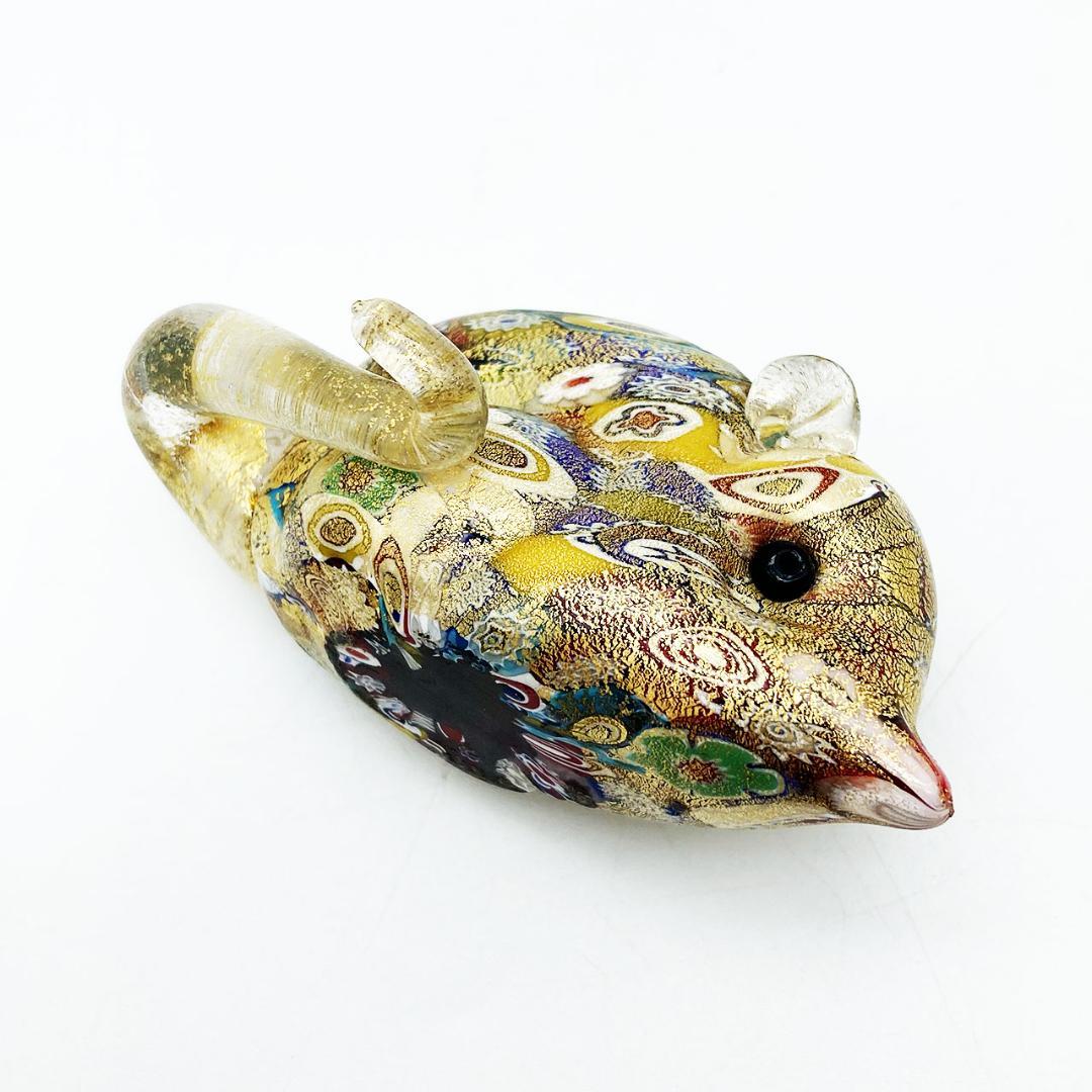 ベネチアングラス ムラノ イタリア フィギュリン ネズミ ミルフィオリ 金彩