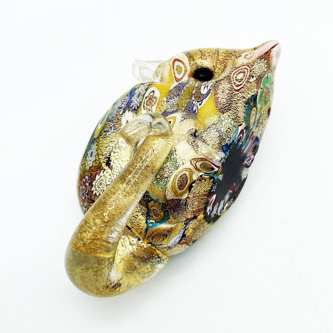 ベネチアングラス ムラノ イタリア フィギュリン ネズミ ミルフィオリ 金彩