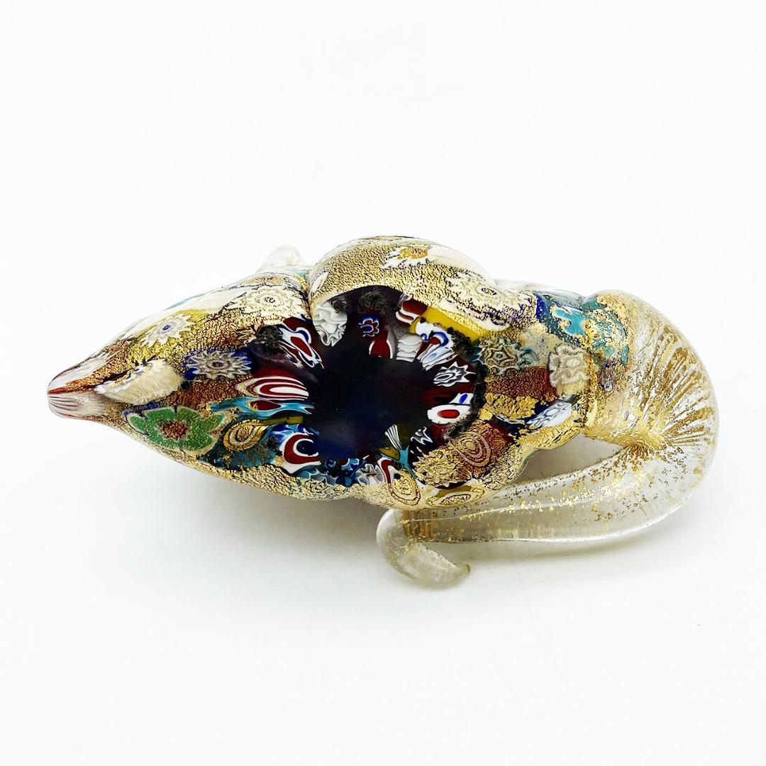 ベネチアングラス ムラノ イタリア フィギュリン ネズミ ミルフィオリ 金彩