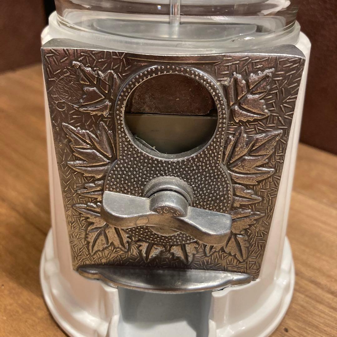 USAヴィンテージ　ガムボールマシン　白　金属製　ガラス　貯金箱　アメリカン雑貨