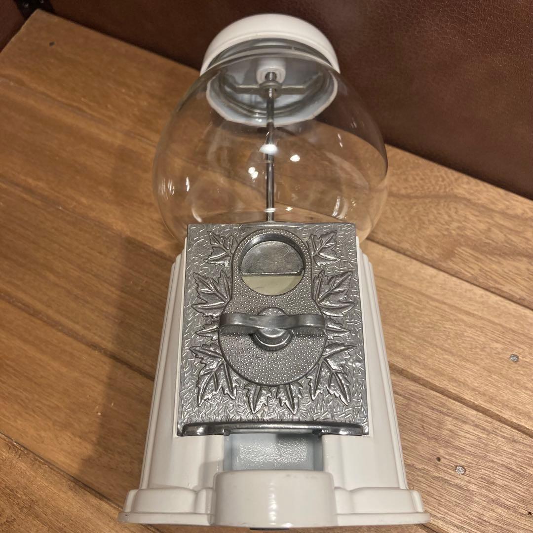 USAヴィンテージ　ガムボールマシン　白　金属製　ガラス　貯金箱　アメリカン雑貨