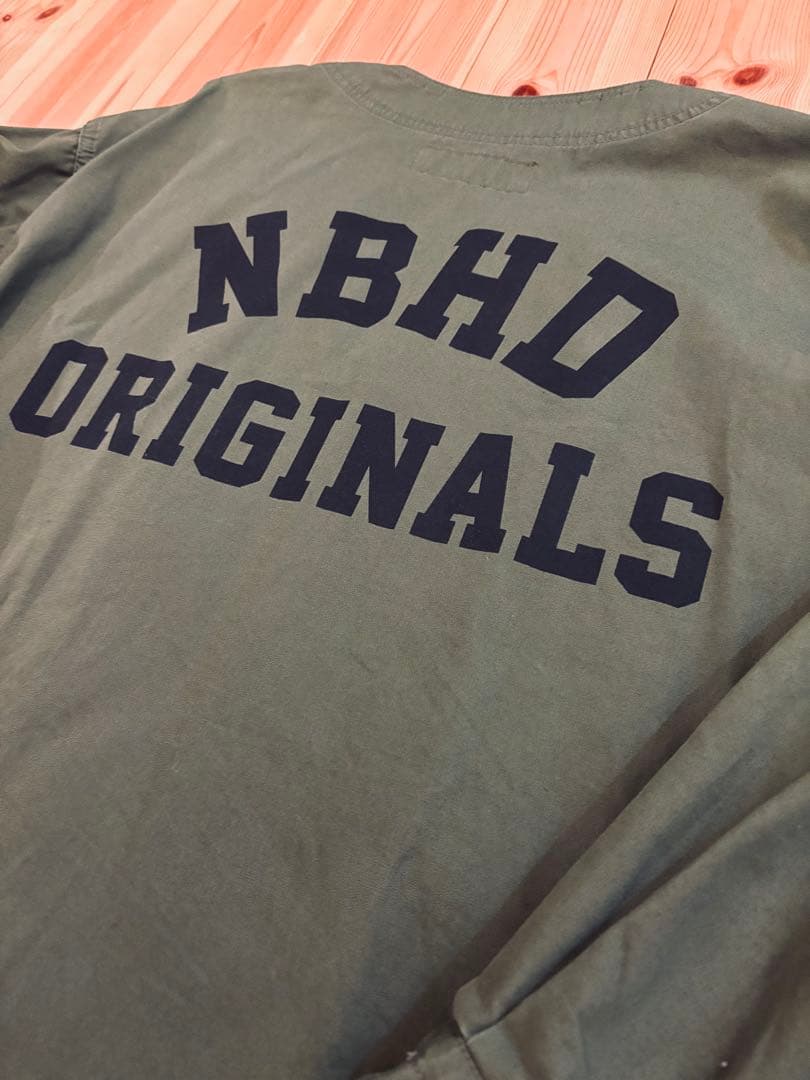 【美品】NEIGHBORHOOD collarless shirt カーキ