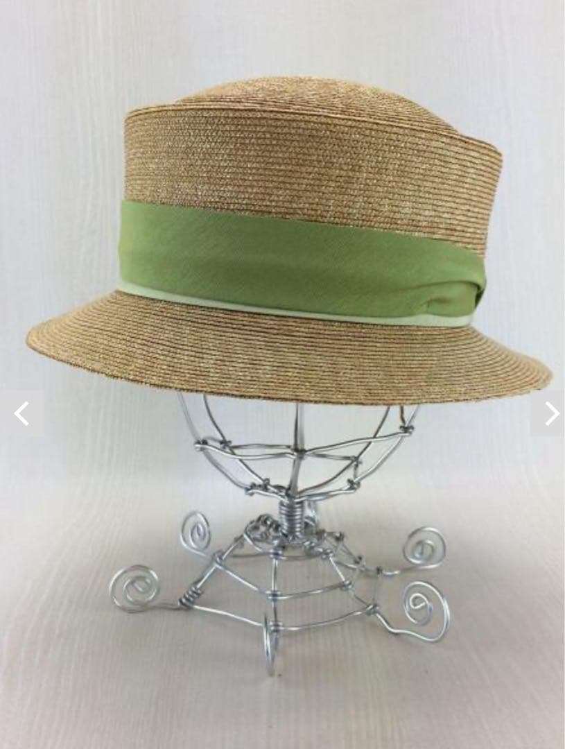foxeyストローハット 緑リボン付き