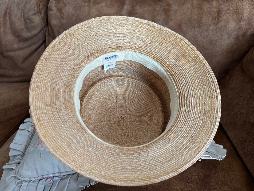 foxeyストローハット 緑リボン付き