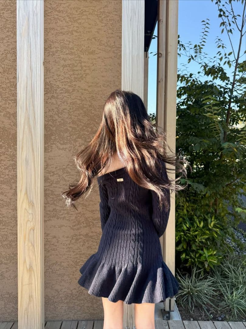 完売 YILON ♡ One shoulder cable knit op