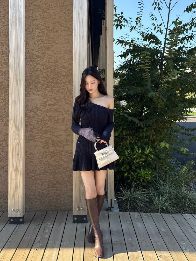 完売 YILON ♡ One shoulder cable knit op