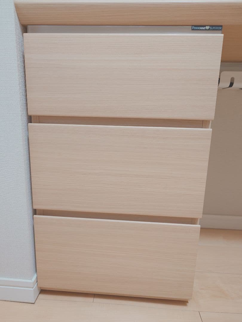 ナチュラル木製パソコンデスク 3引き出し付き