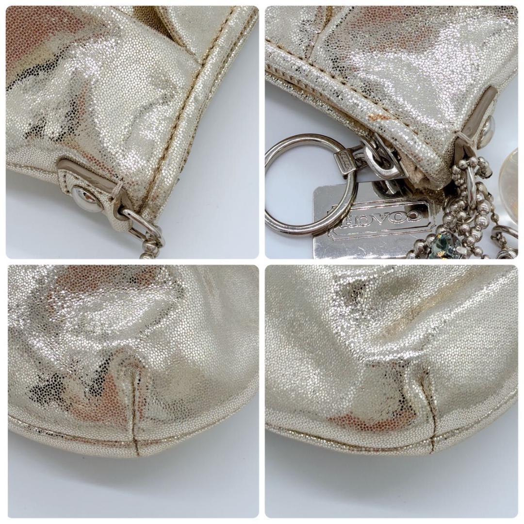 COACH コーチ アクセサリーポーチ ワンショルダー ビジューチェーン ラメ