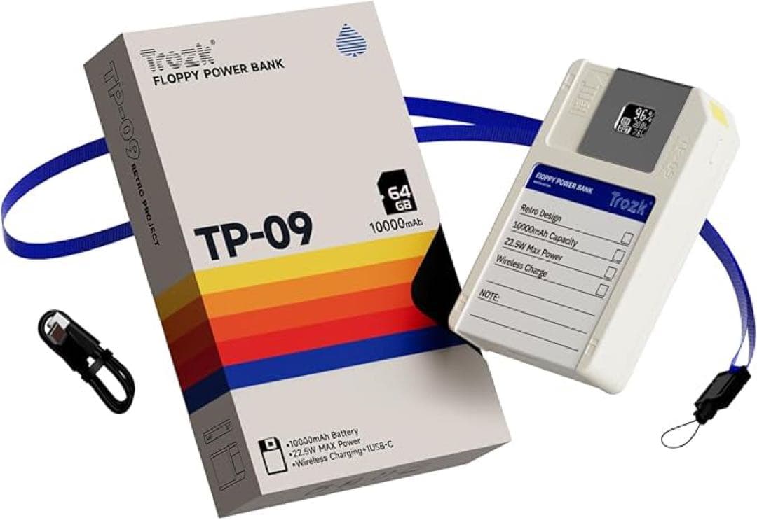 モバイルバッテリー TP09U レトロ フロッピー型 10000mAh 64GB