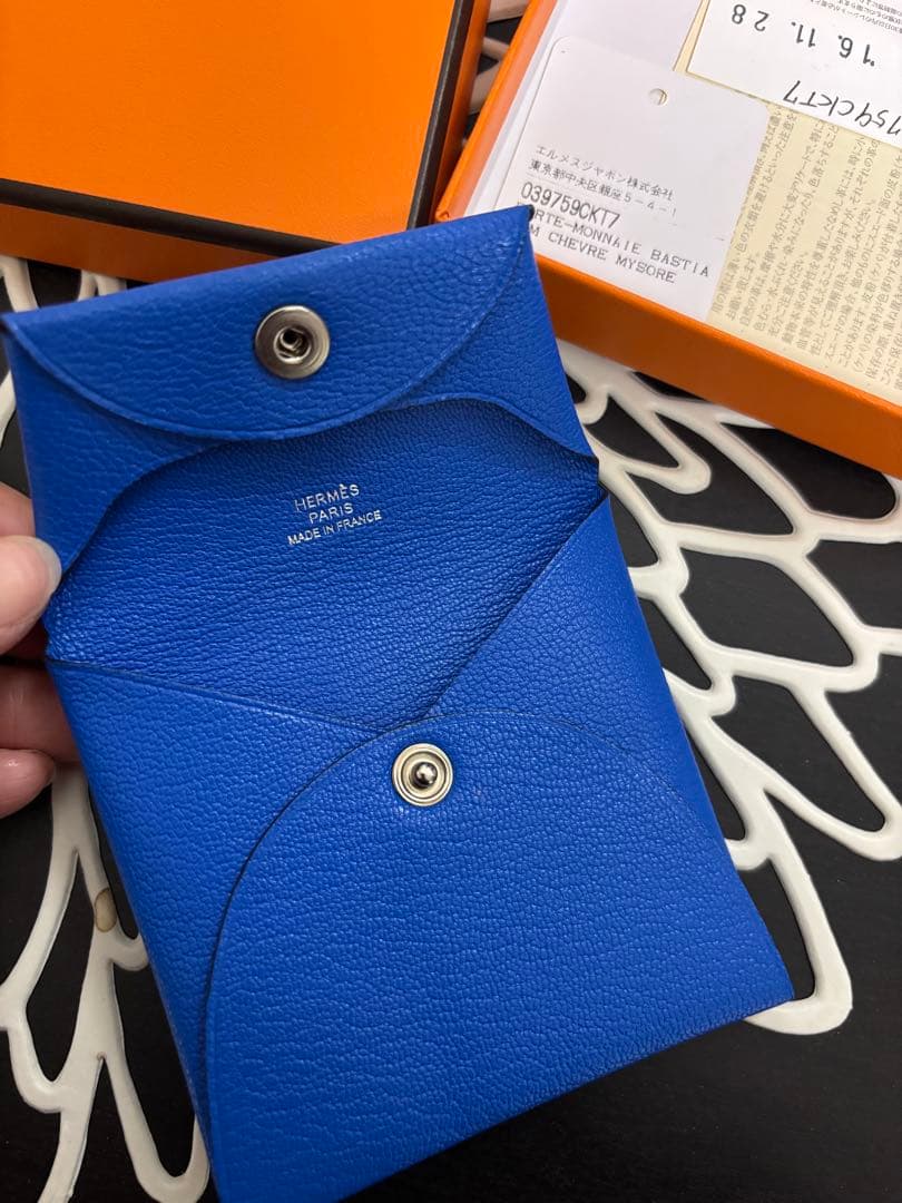 専用ページ、、、HERMES バスティア　青 レザー ケース