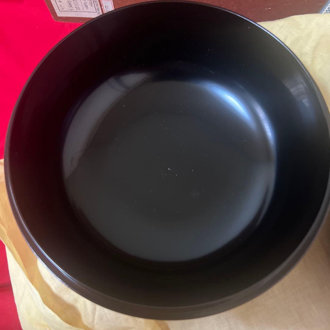 未使用品　中村宗悦　溜塗千筋　海松貝蒔絵　金次　食籠　供箱　共布