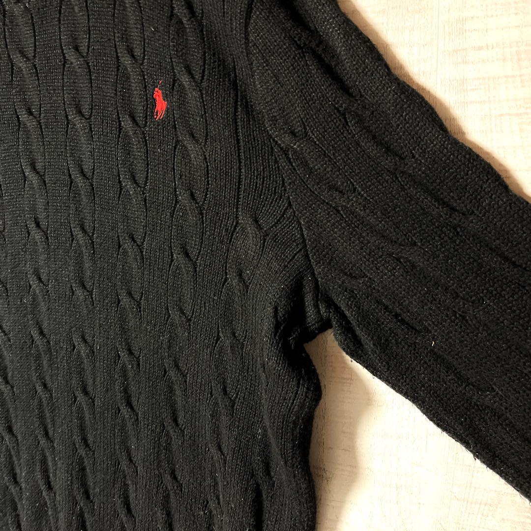ポロラルフローレン ケーブルニット セーター 黒 綿 縄編み 大きい XXL