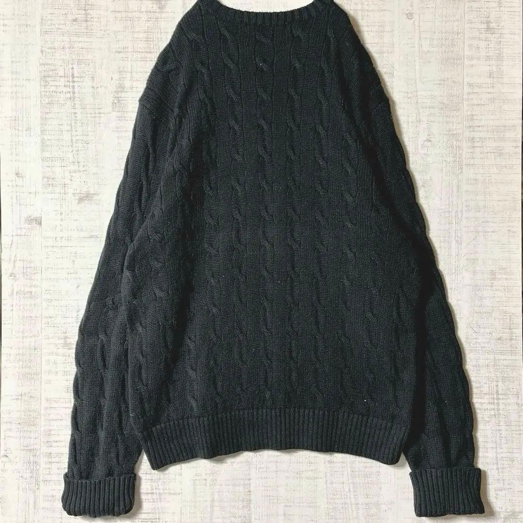 ポロラルフローレン ケーブルニット セーター 黒 綿 縄編み 大きい XXL