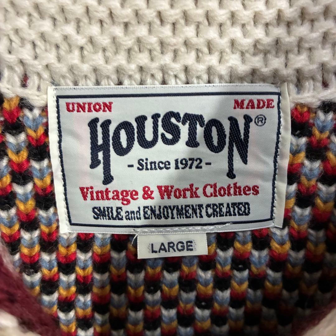 【最高デザイン】ヒューストン　ビッグタイガーロゴ　カウチンジップニット　L
