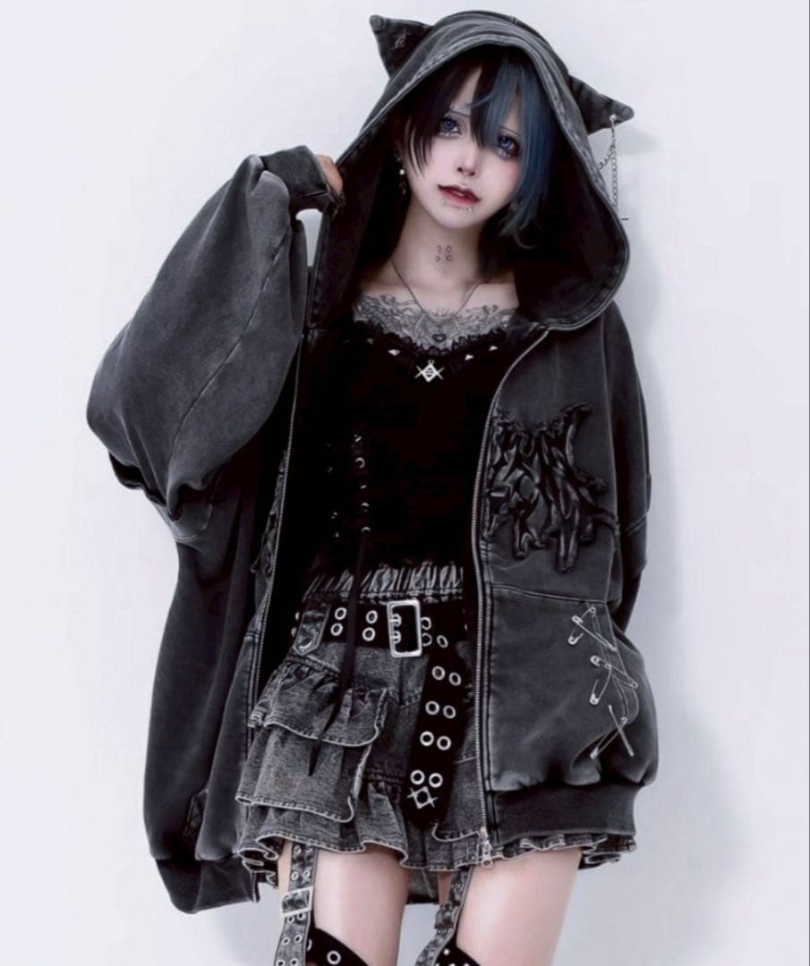 レフレム　猫耳zipパーカー　ジップアップパーカー　グレー