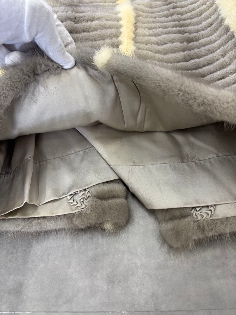 サファイアミンク 毛皮ジャケット リアルファー グレー×ホワイト サイズ13