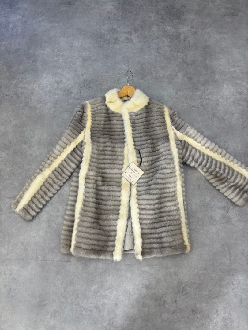 サファイアミンク 毛皮ジャケット リアルファー グレー×ホワイト サイズ13