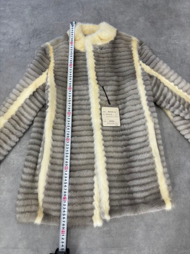 サファイアミンク 毛皮ジャケット リアルファー グレー×ホワイト サイズ13