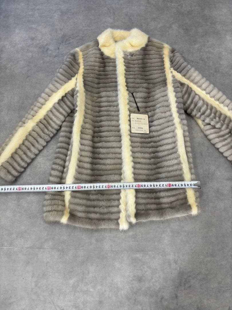 サファイアミンク 毛皮ジャケット リアルファー グレー×ホワイト サイズ13