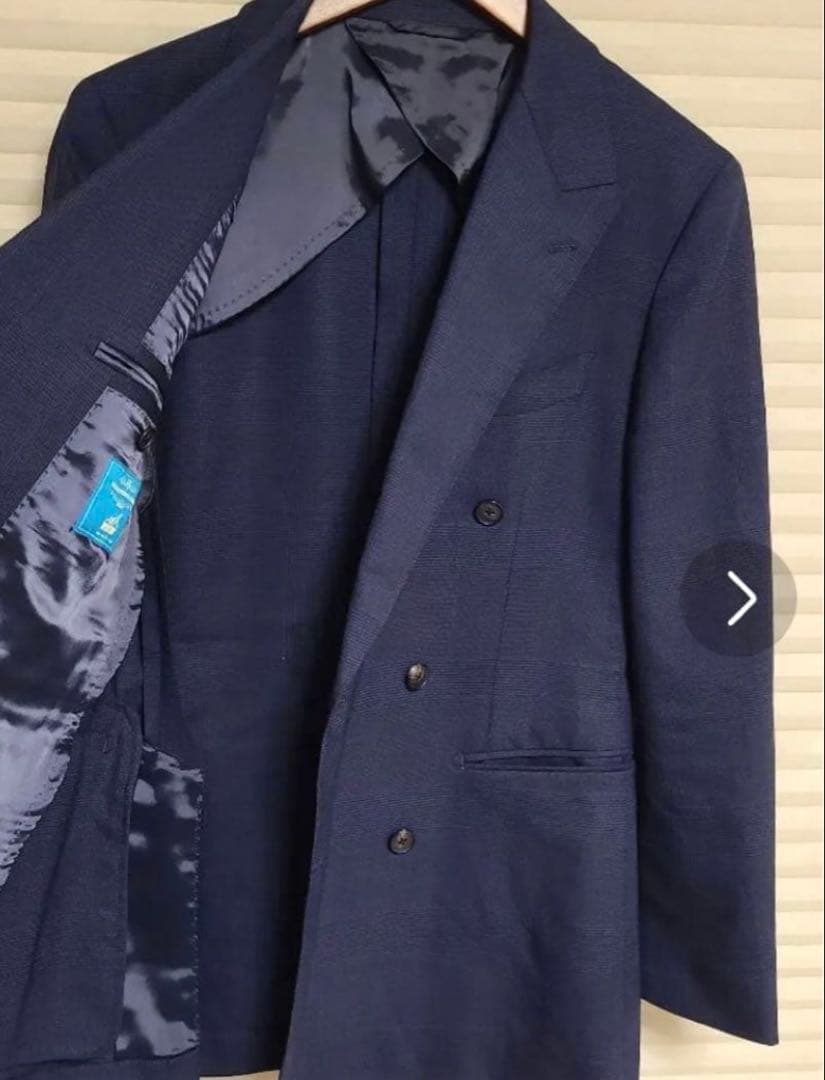 UNIVERSAL LANGUAGE ダブルスーツ ネイビーグレンチェック