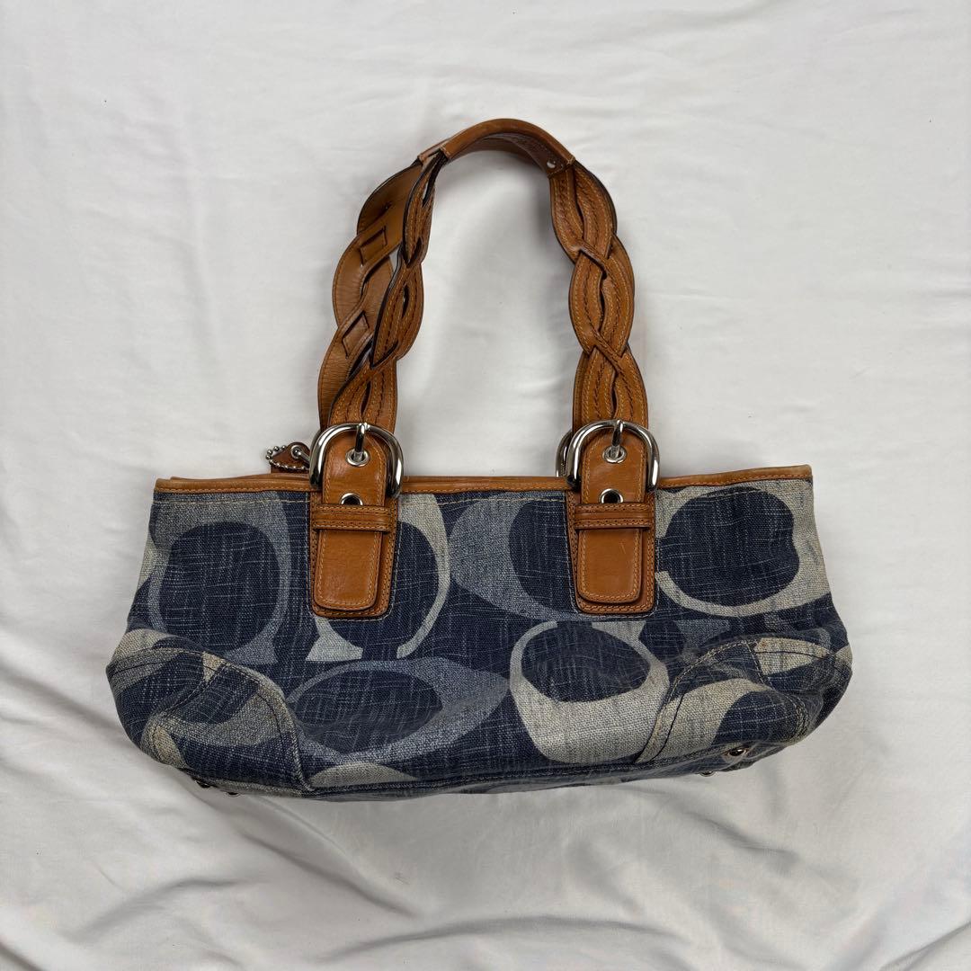 COACH コーチ ハンドバッグ トート 肩掛け デニム シグネチャー 編み込み