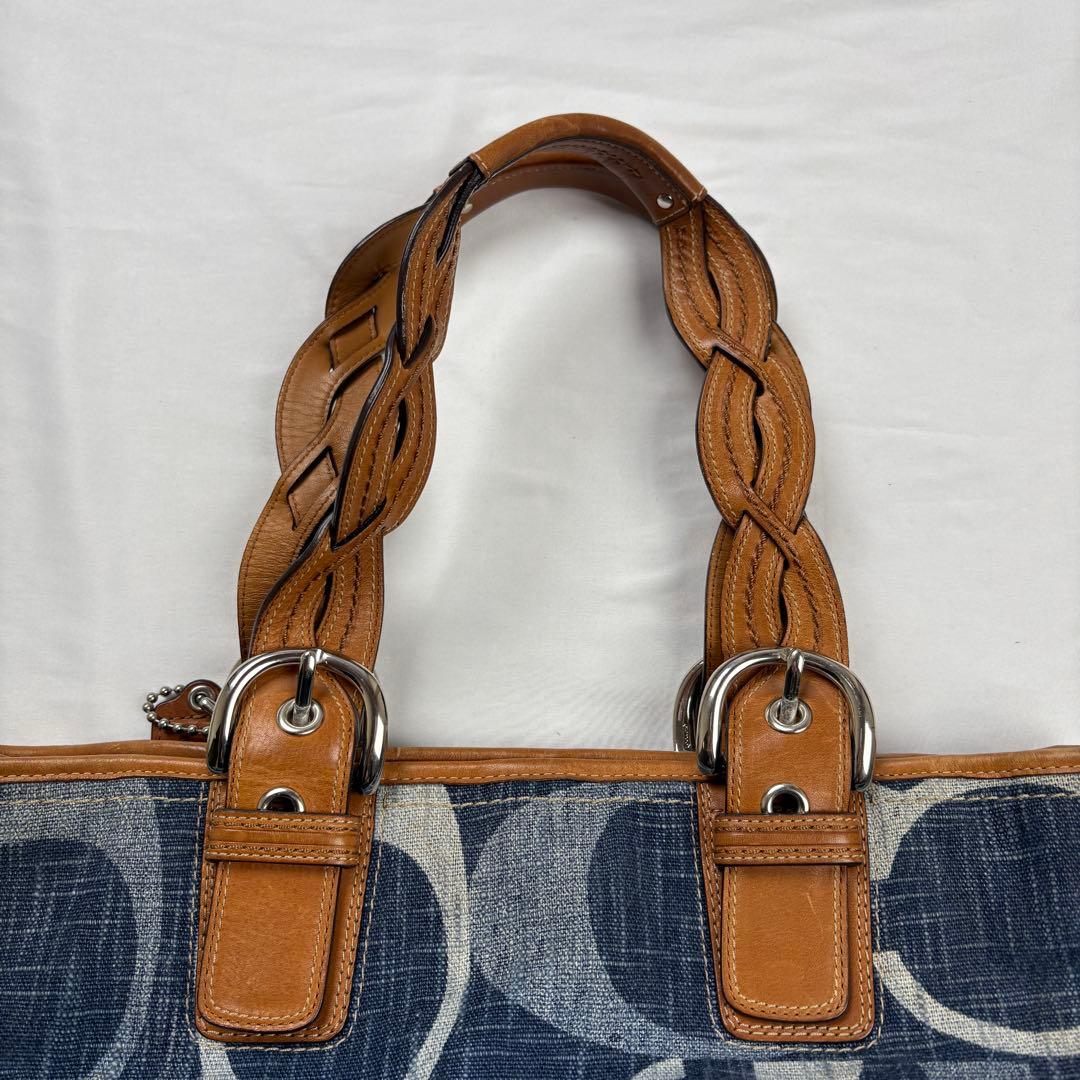 COACH コーチ ハンドバッグ トート 肩掛け デニム シグネチャー 編み込み