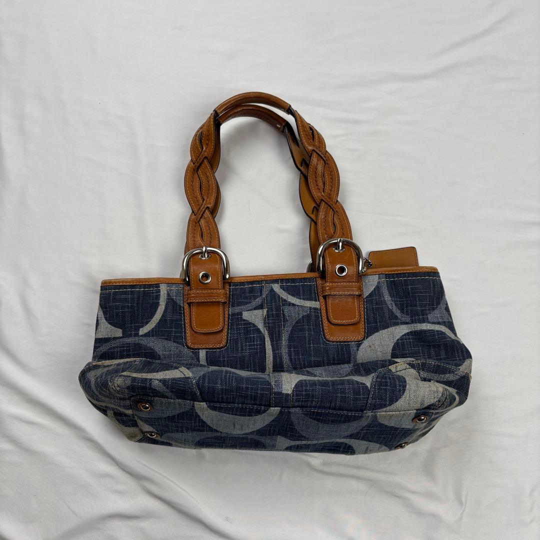 COACH コーチ ハンドバッグ トート 肩掛け デニム シグネチャー 編み込み