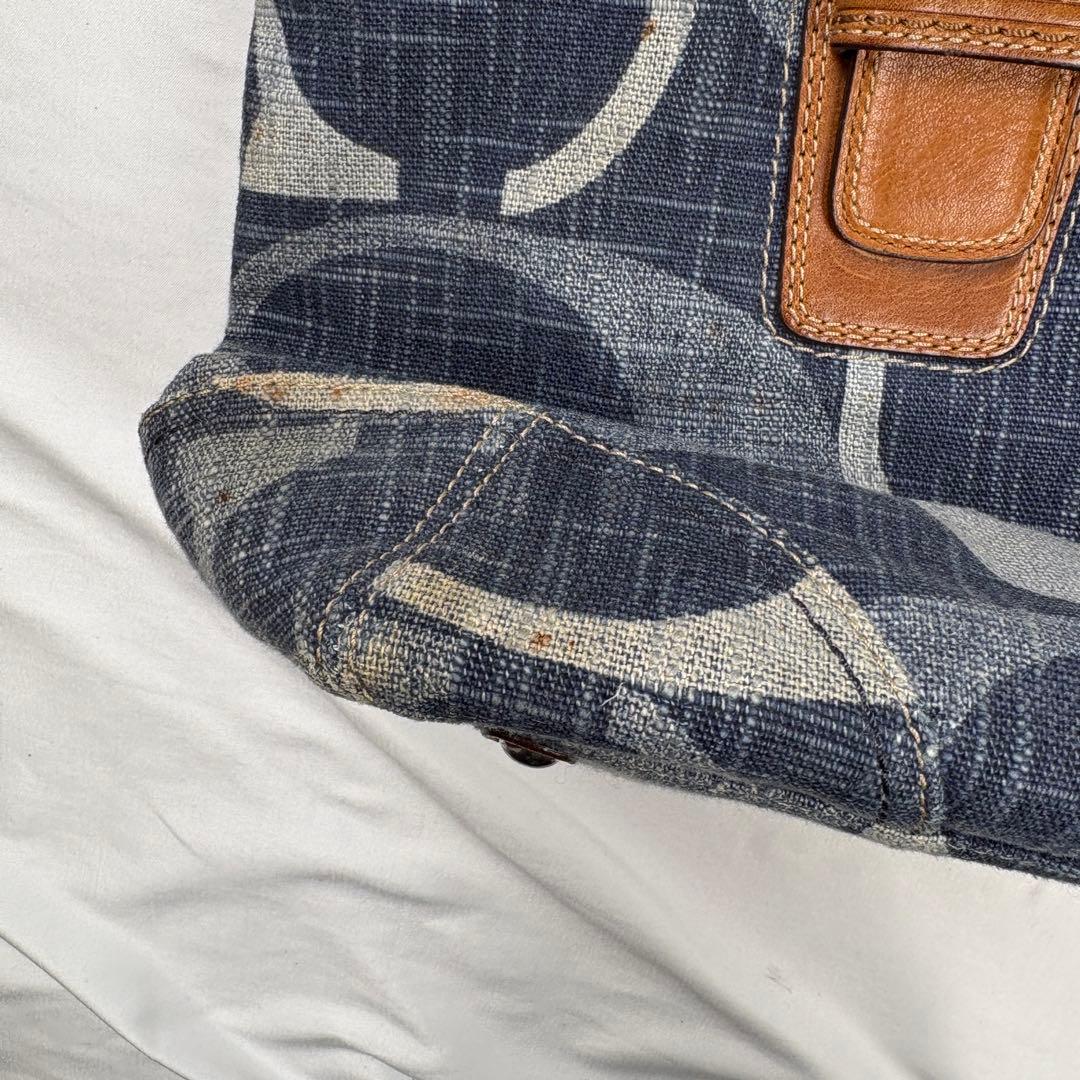 COACH コーチ ハンドバッグ トート 肩掛け デニム シグネチャー 編み込み