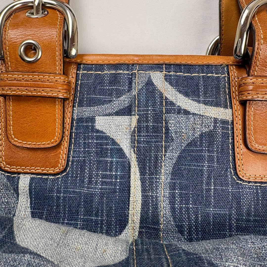 COACH コーチ ハンドバッグ トート 肩掛け デニム シグネチャー 編み込み