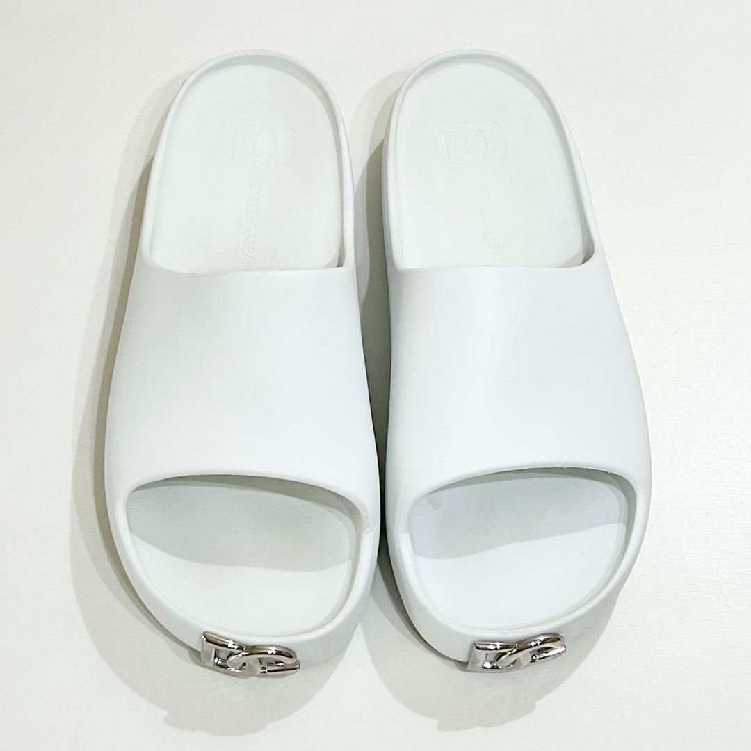 ドルチェ&ガッバーナ スライドサンダル 厚底 シルバーロゴ ホワイト 43