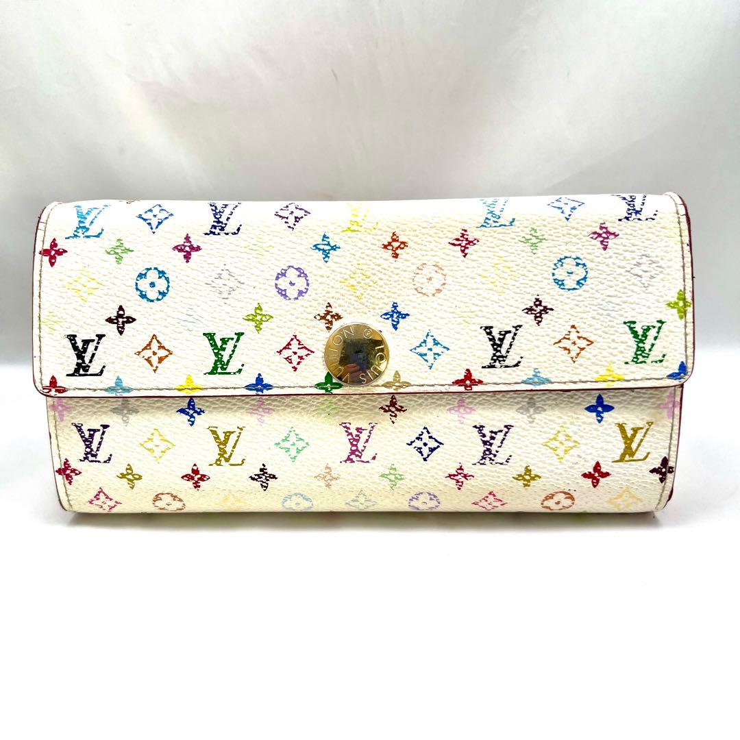ルイヴィトン モノグラムマルチカラー ポルトフォイユサラ 村上隆 白×ベージュ