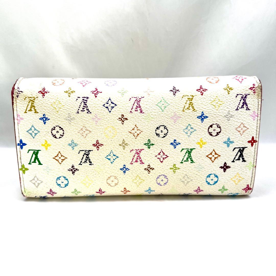 ルイヴィトン モノグラムマルチカラー ポルトフォイユサラ 村上隆 白×ベージュ