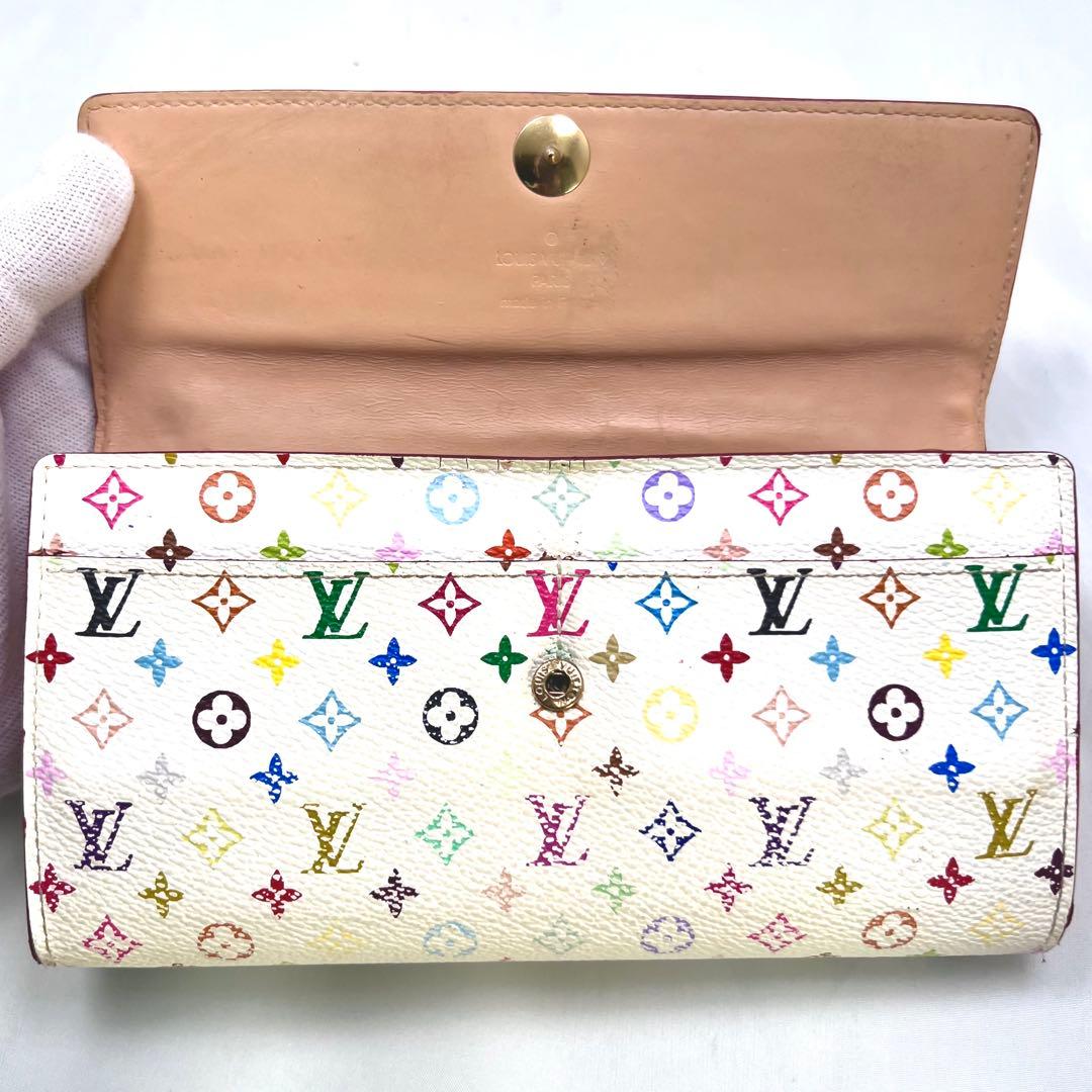 ルイヴィトン モノグラムマルチカラー ポルトフォイユサラ 村上隆 白×ベージュ