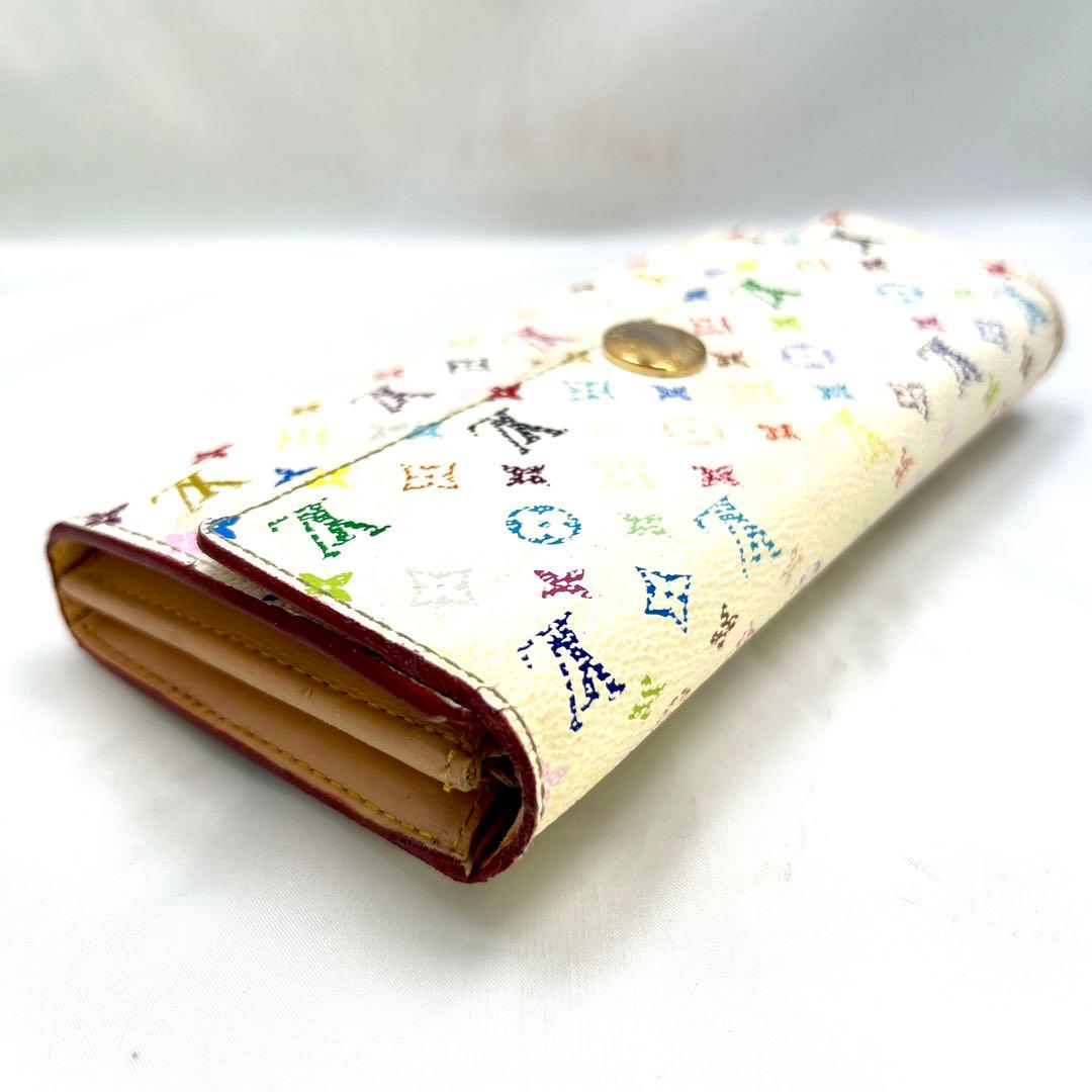 ルイヴィトン モノグラムマルチカラー ポルトフォイユサラ 村上隆 白×ベージュ