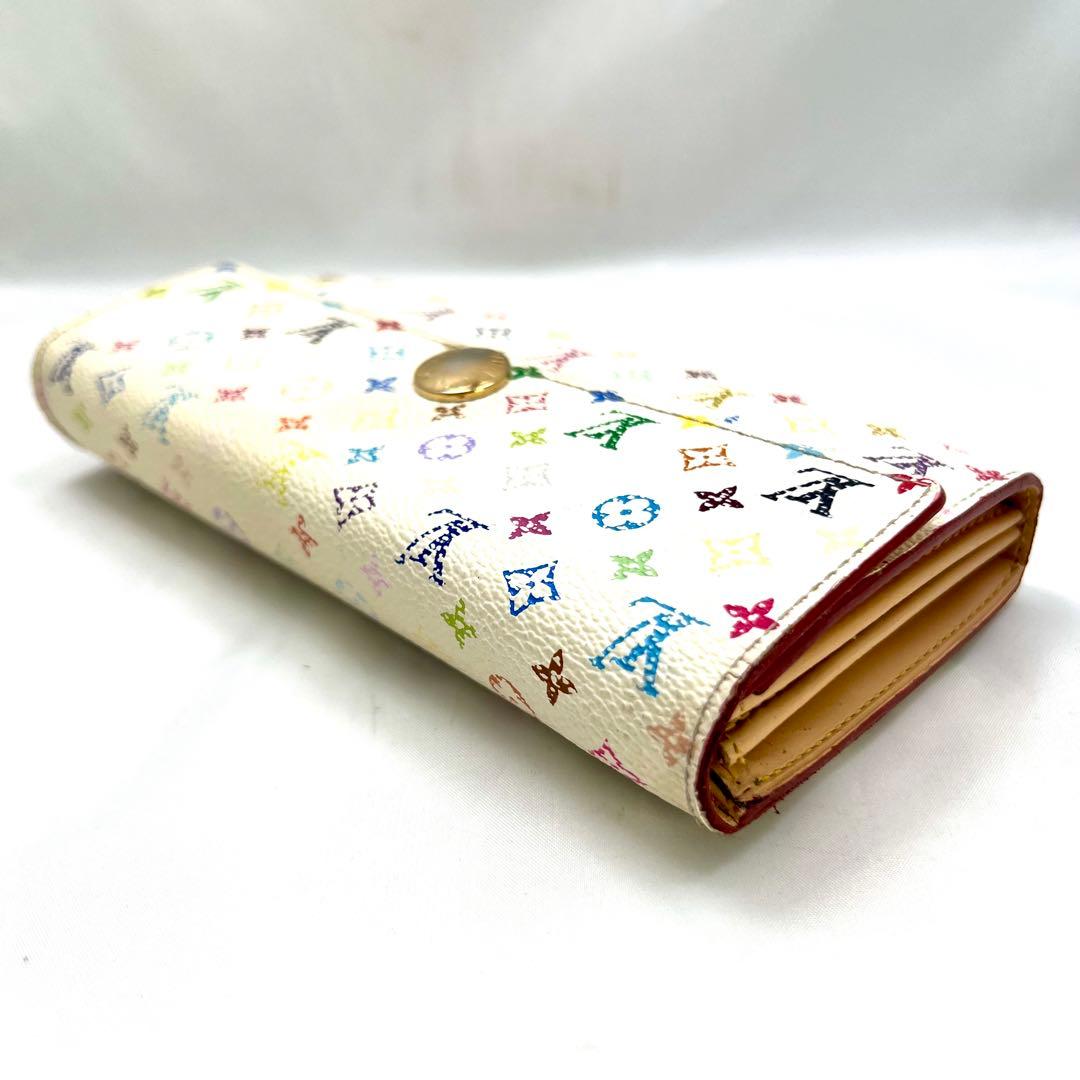 ルイヴィトン モノグラムマルチカラー ポルトフォイユサラ 村上隆 白×ベージュ