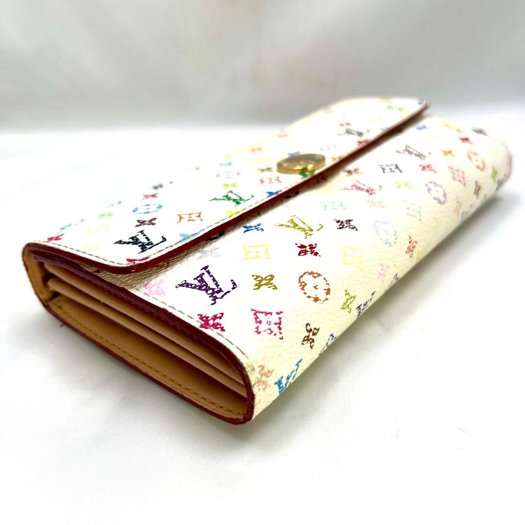 ルイヴィトン モノグラムマルチカラー ポルトフォイユサラ 村上隆 白×ベージュ