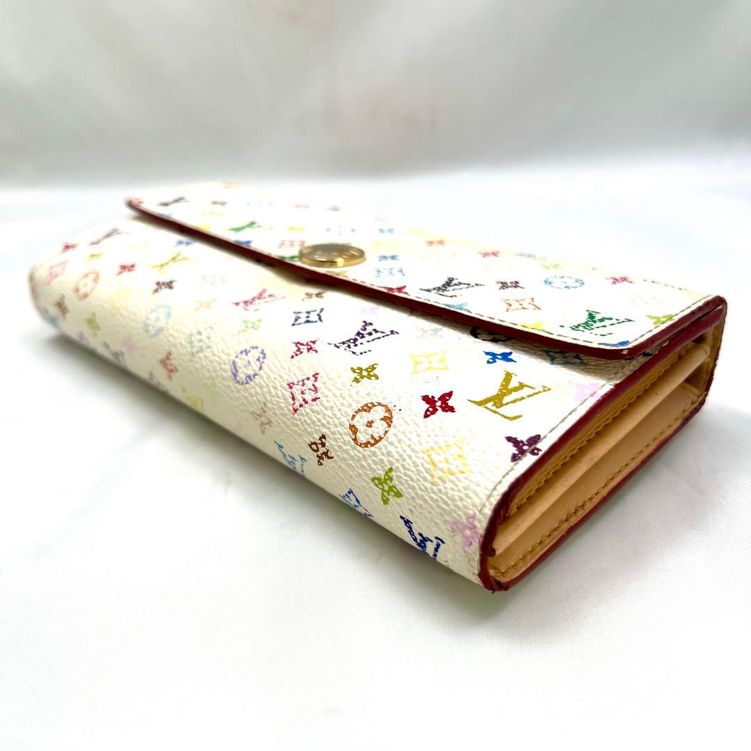 ルイヴィトン モノグラムマルチカラー ポルトフォイユサラ 村上隆 白×ベージュ