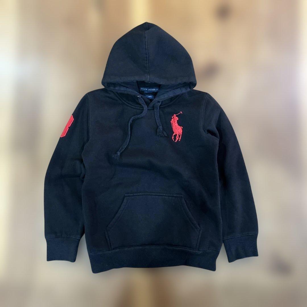 Polo Ralph Laurenブラックパーカー 刺繍 レッド