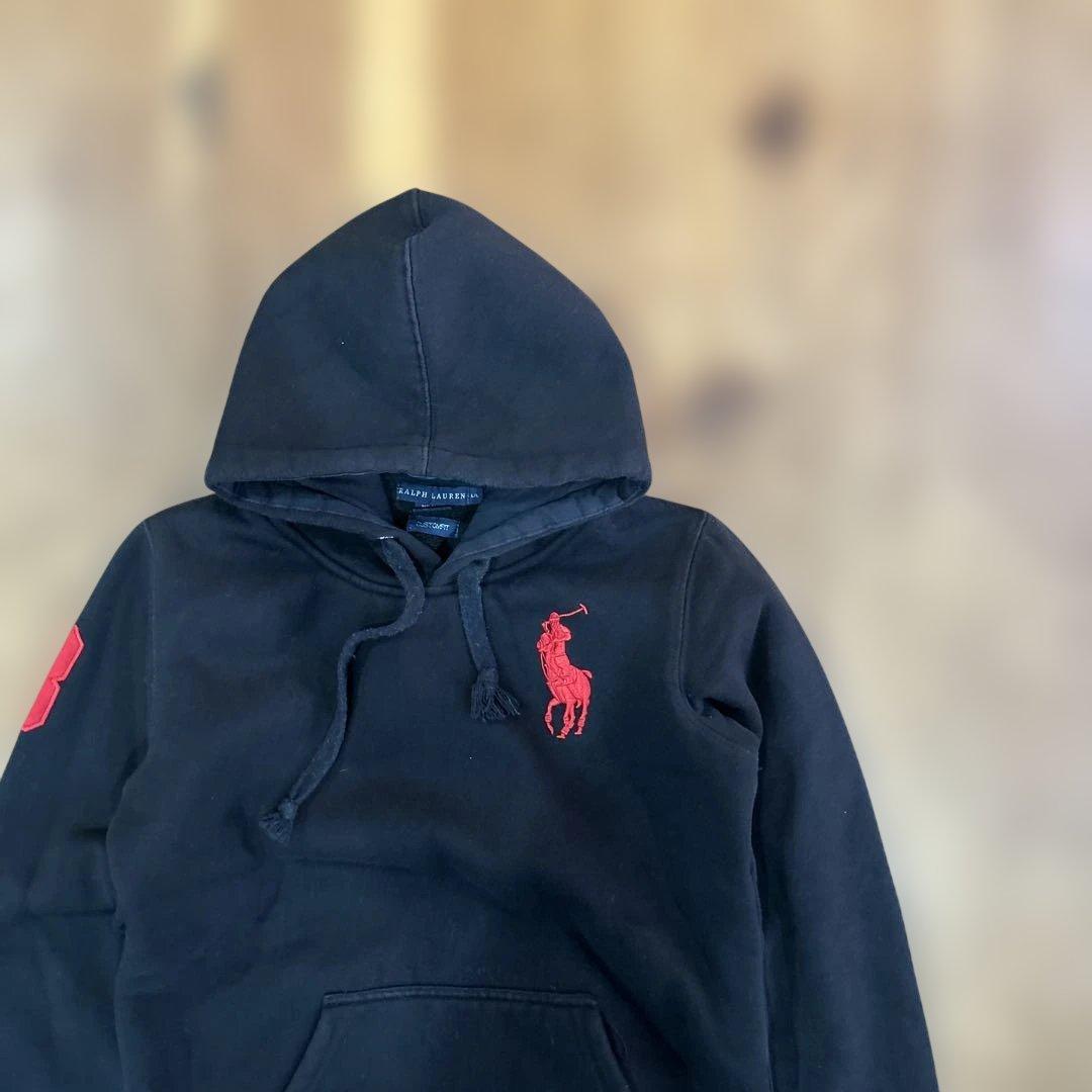 Polo Ralph Laurenブラックパーカー 刺繍 レッド