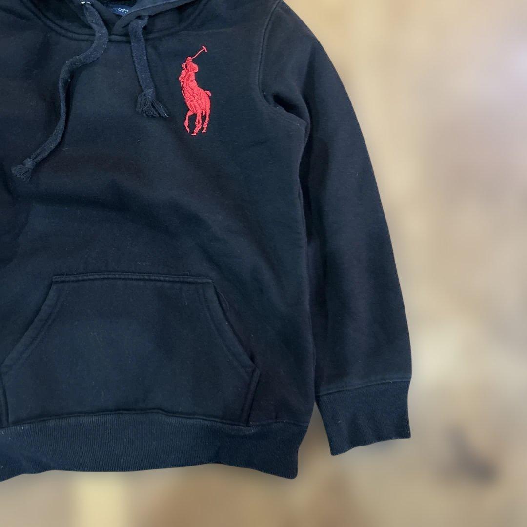 Polo Ralph Laurenブラックパーカー 刺繍 レッド