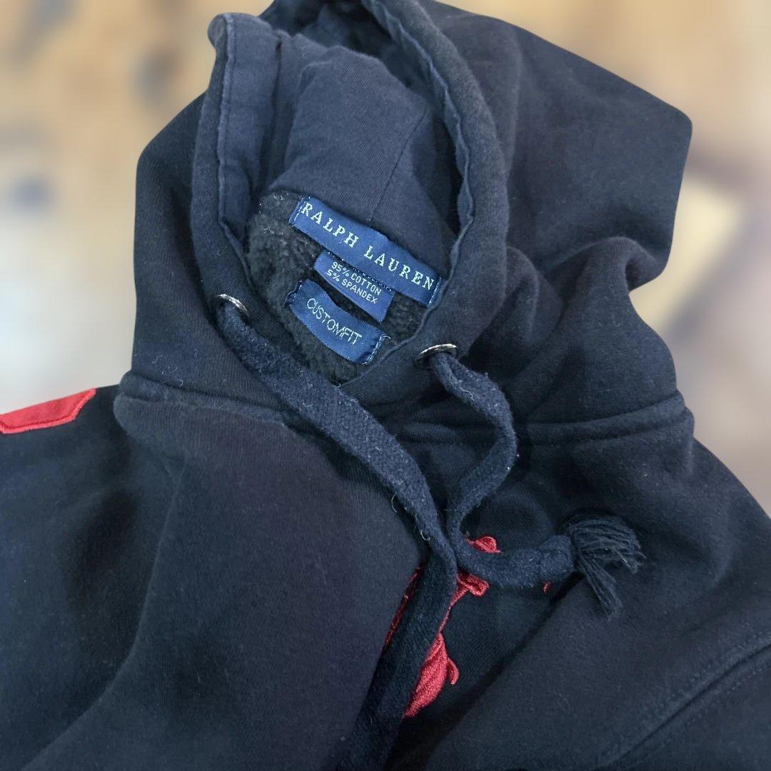 Polo Ralph Laurenブラックパーカー 刺繍 レッド