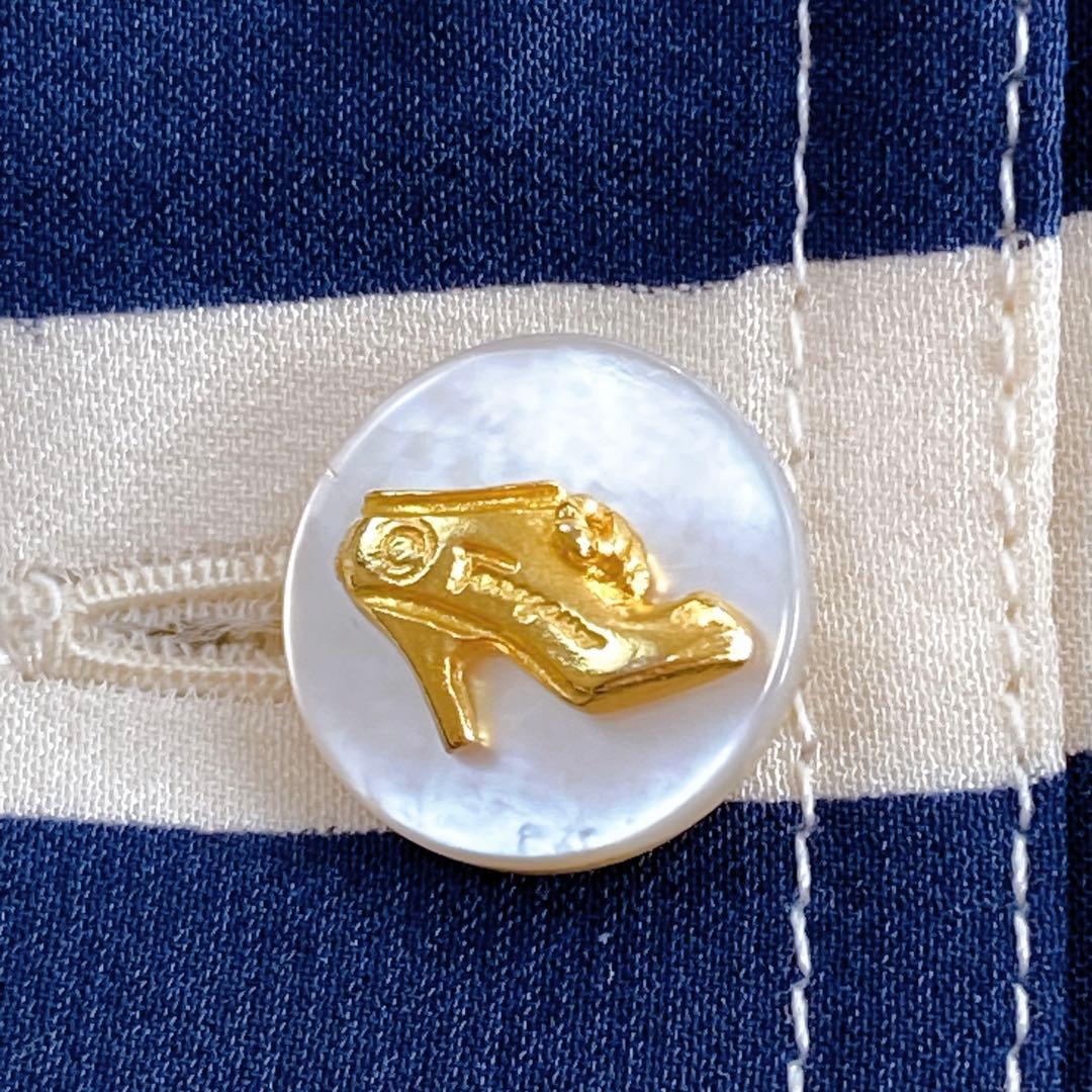 美品 フェラガモ シルク100 シャツワンピース ロゴボタン グログランリボン