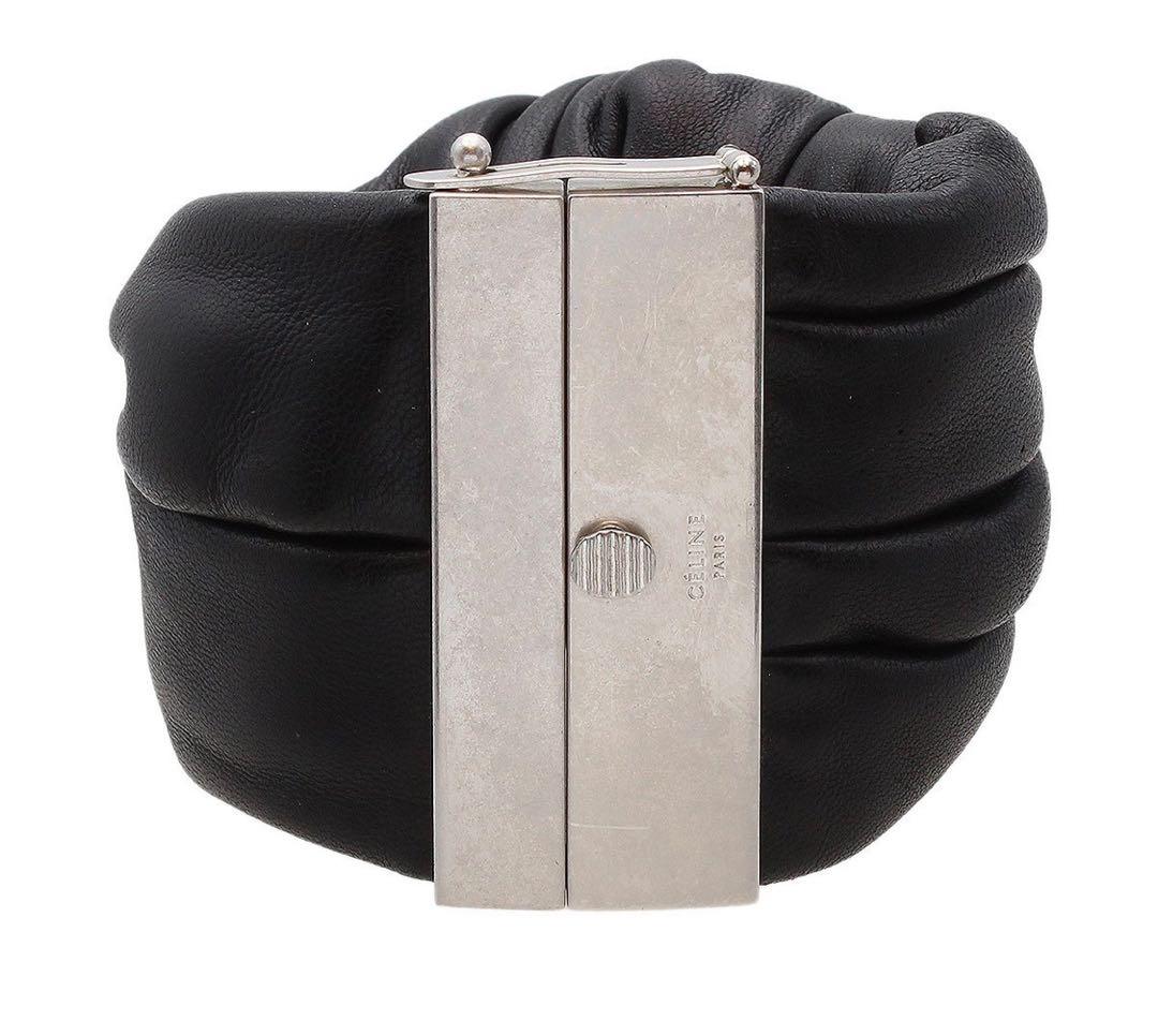 G2989 美品!! セリーヌ レザーツイスト ワイド ブレスレット バングル