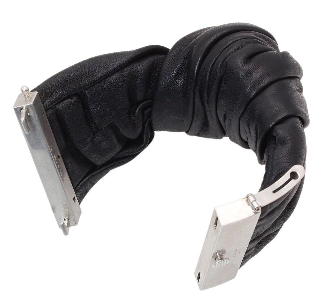 G2989 美品!! セリーヌ レザーツイスト ワイド ブレスレット バングル