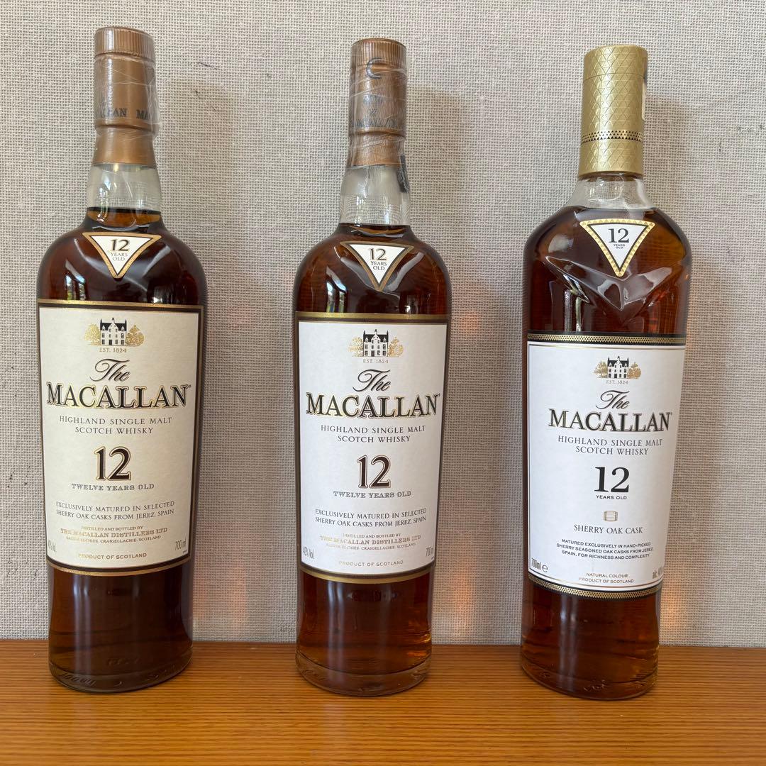 マッカラン12年 シェリーオークカスク３本　３世代飲み比べ