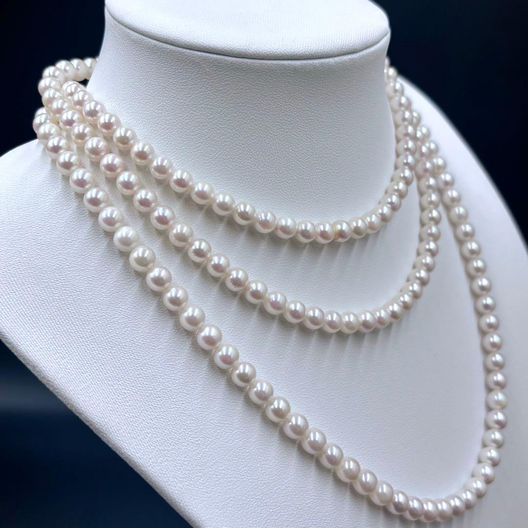 百貨店購入✨干渉色◎ あこや真珠パールロングネックレス 2連3連　120cm