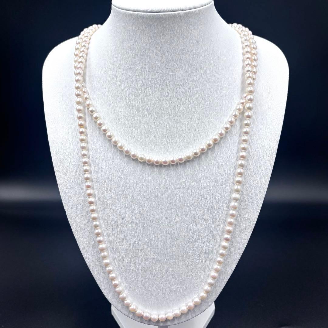 百貨店購入✨干渉色◎ あこや真珠パールロングネックレス 2連3連　120cm