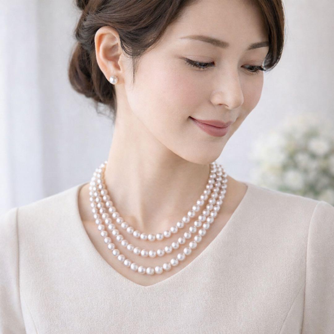 百貨店購入✨干渉色◎ あこや真珠パールロングネックレス 2連3連　120cm